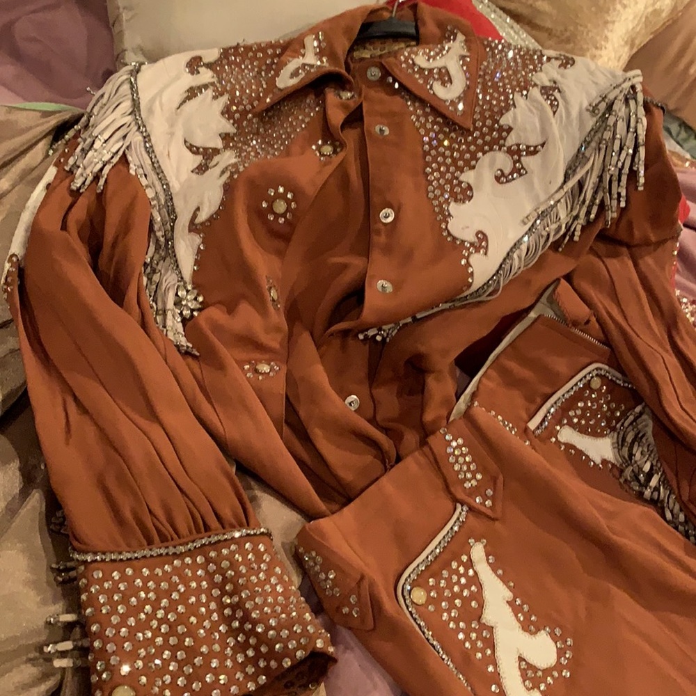 Salmon and white leather with rhinestones